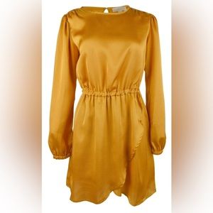 MICHAEL MICHAEL KORS Womens Gold Back Skirt Long Sleeve Mini Dress SZ LARGE